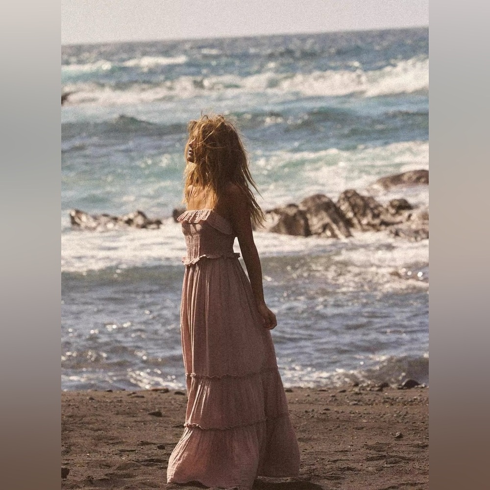 Zara Tiered Cotton Maxi Dress In Dusty Rose Size XL